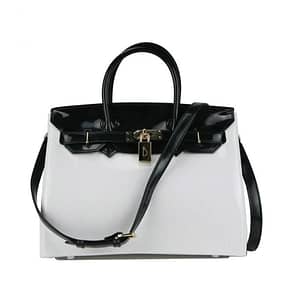 Beachkins PVC Top Handle Big Ladies Handbag in Black and White| Accessory Republic